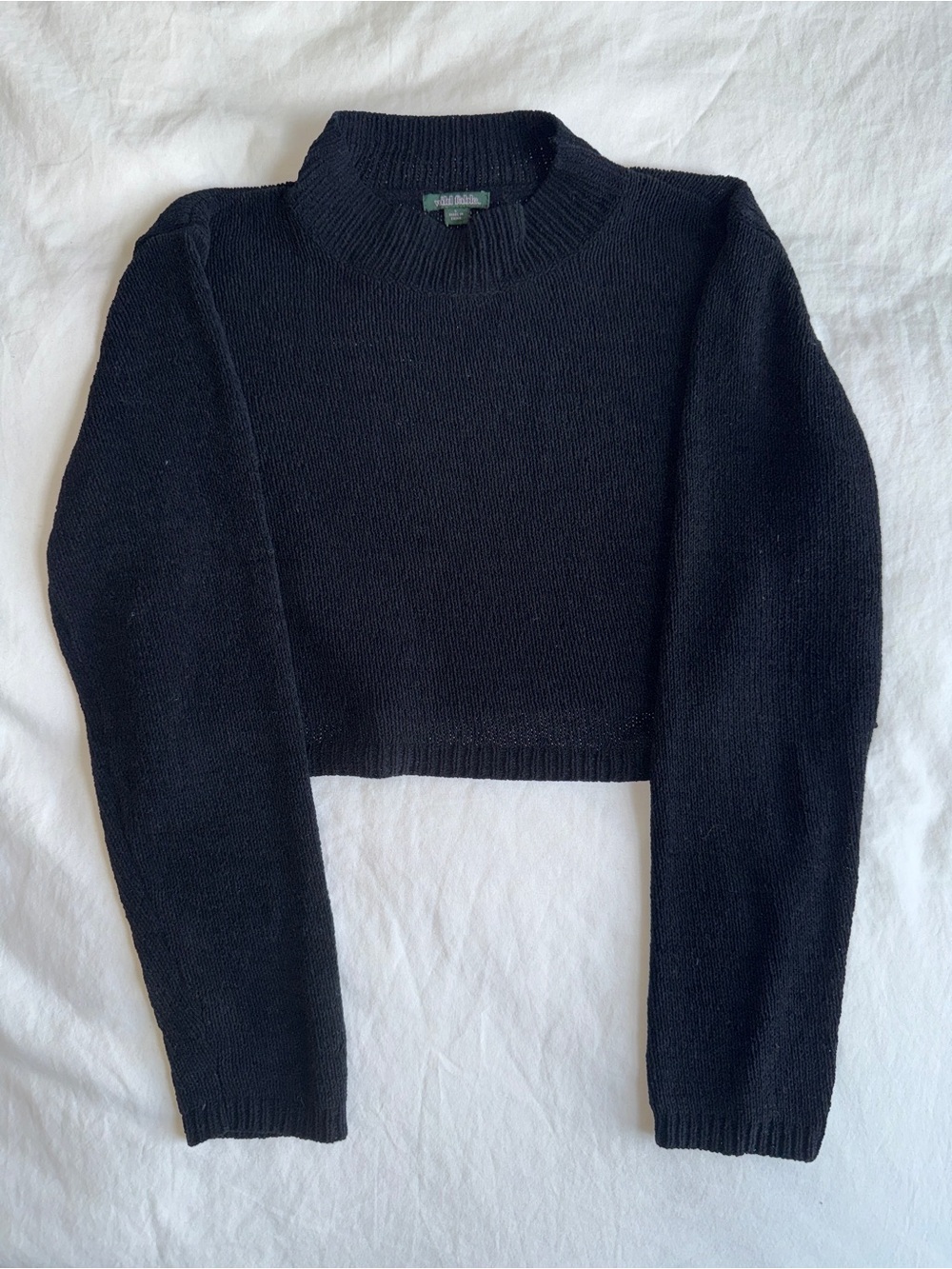 Carolyn Bessette Kennedy Style Cropped Mock Neck Sweater | Black | Size L